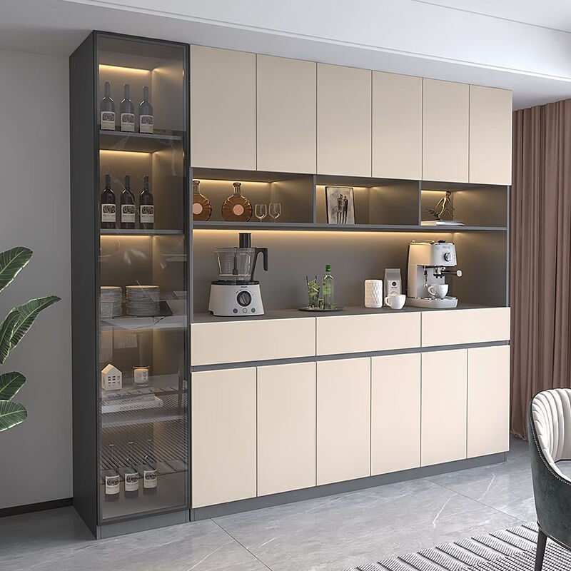 Qingfu sideboard multi-functional all-in-one wall high cabinet wine cabinet living room modern simple home kitchen storage storage cabinet milk coffee color solid wood length 1.2 meters combination 40 cabinets