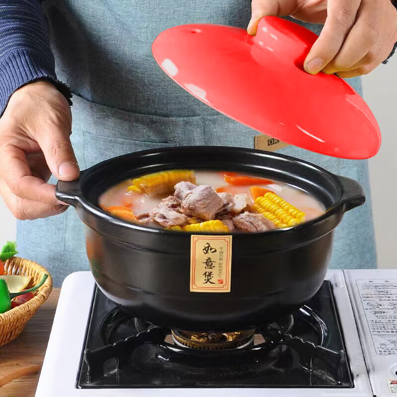 Home easy clay pot soup pot ceramic pot household stew pot rice pot casserole Chinese stew pot open fire pot 1.8L