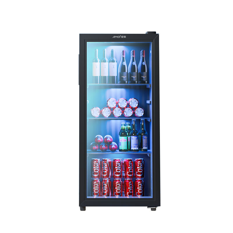 Amoi Ice Bar Freezer European Style Constant Temperature Wine Cabinet Hotel Home Living Room Refrigerator Mini Small Single Door Office Fresh Display Sample Tea Beverage Medicine Cabinet Fully Refrigerated + Blue Light Lamp Level 1 Energy Efficiency 109 Liters