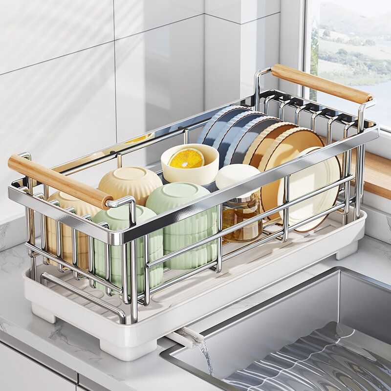 Meishut stainless steel dish storage rack kitchen sink drying dishware and plate storage rack countertop bowl basket dish drain rack stainless steel drain rack (delivered in one piece)