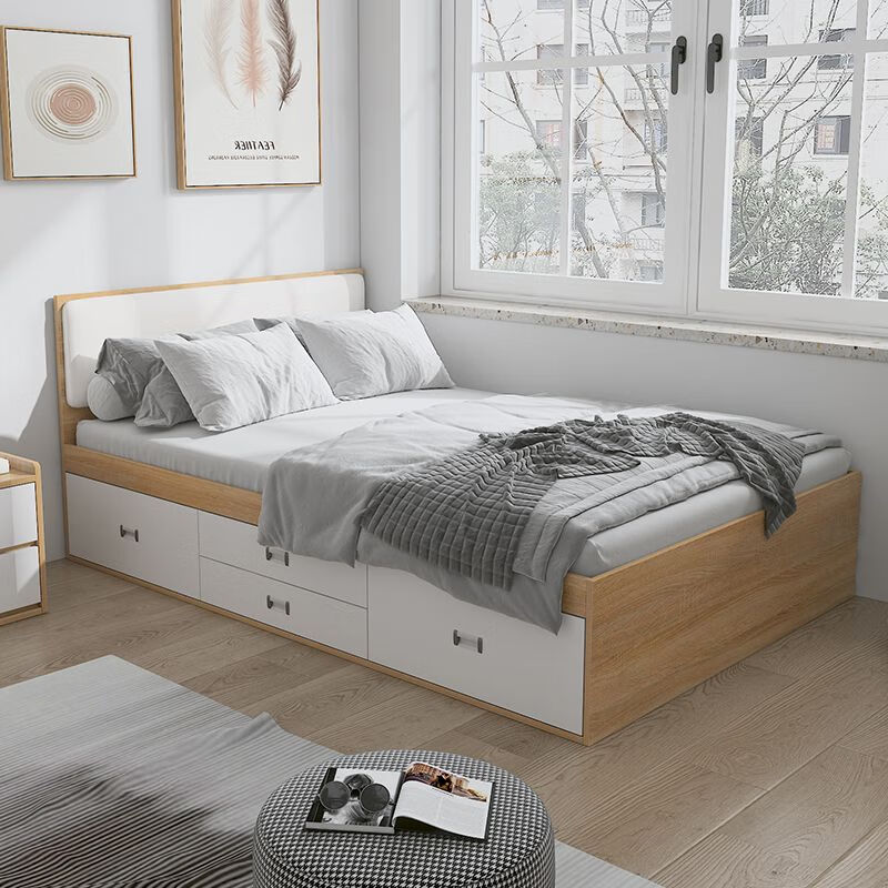 Kongjiang tatami simple small apartment high box air pressure storage bed multi-functional storage bed can be customized single and double drawer bed simple backrest-hydraulic type (color remarks) 1000mm*1900mm box frame structure