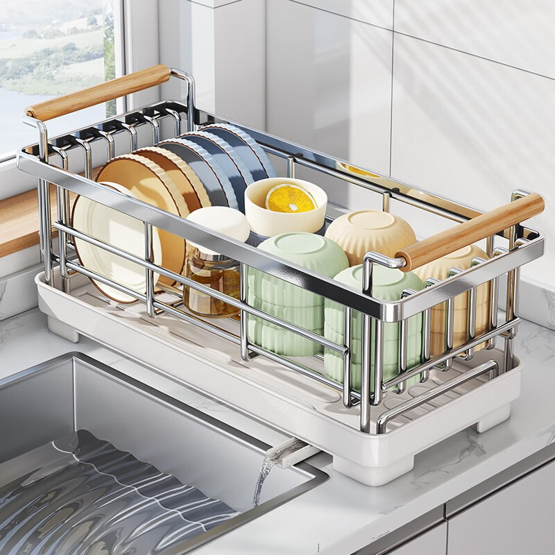 Meishut stainless steel dish storage rack kitchen sink drying dishware and plate storage rack countertop bowl basket dish drain rack stainless steel drain rack (delivered in one piece)