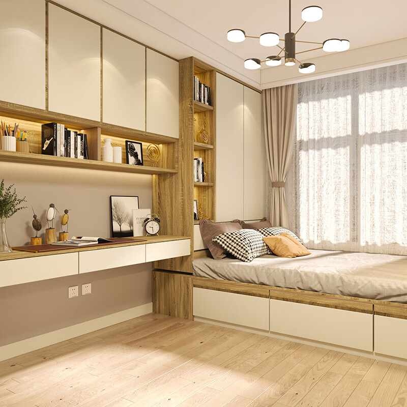 Gold Medal Wardrobe Tatami Whole House Customized Bed Wardrobe Desk Integrated Bedroom Furniture Customized Storage Multi-Function Room Prepayment