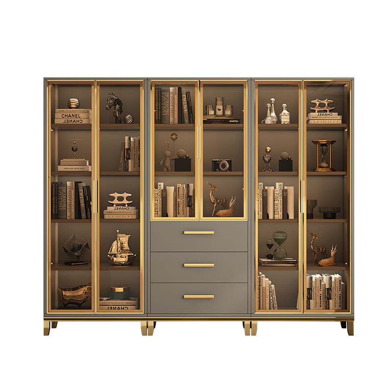 Yuechang light luxury high-end glass door bookcase modern simple study free combination large bookcase with drawer display storage cabinet six door three drawer bookcase