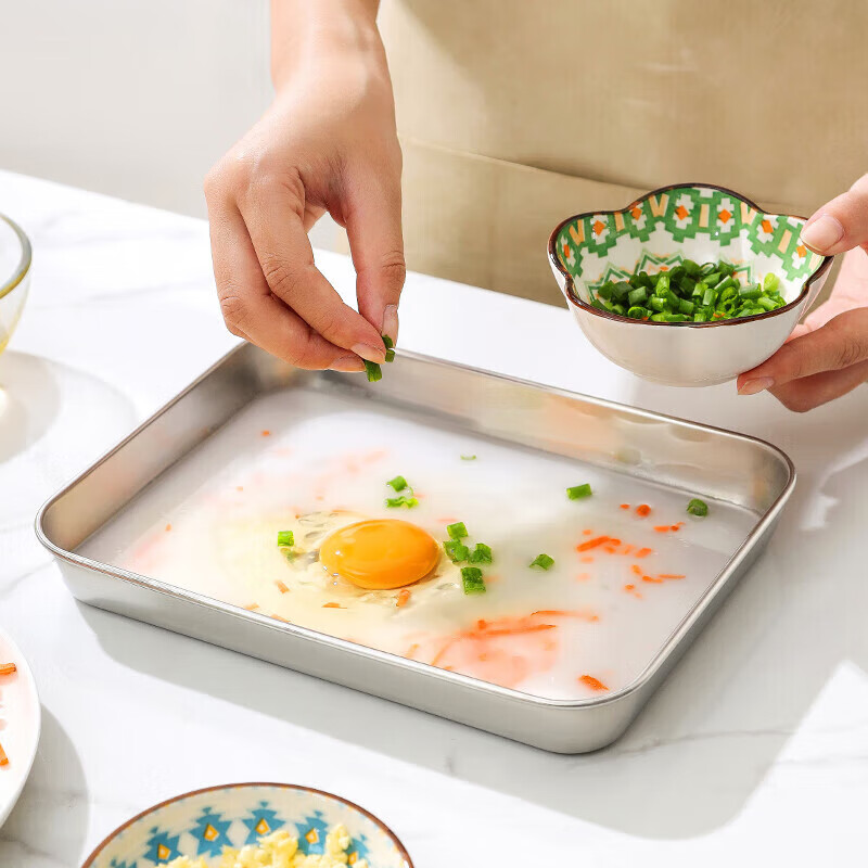 MAXCOOK 304 stainless steel cold leather plate deep square plate rectangular dinner plate steaming plate 26cm MCWA4888