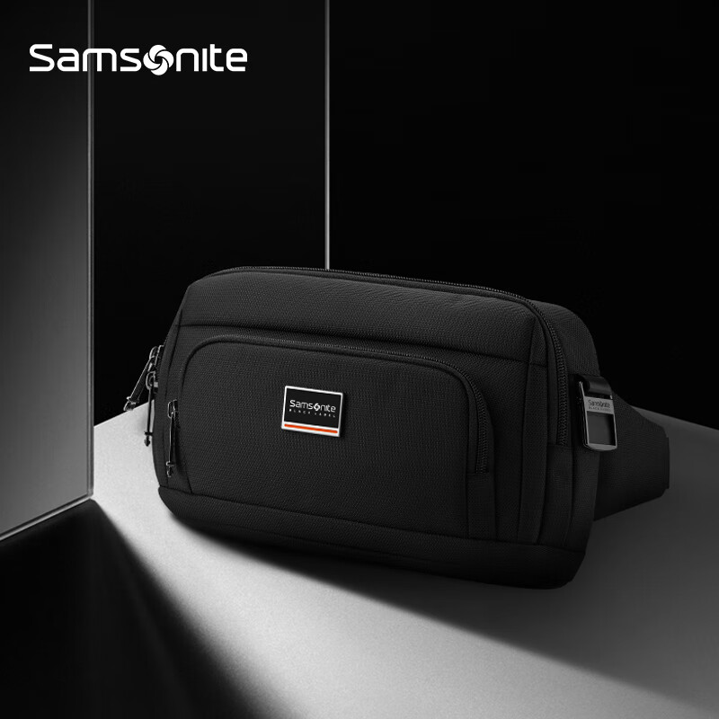 Samsonite/President Bag Men's Crossbody Chest Bag Fashionable Casual Shoulder Backpack Business Travel HO0 Black-Horizontal Bag
