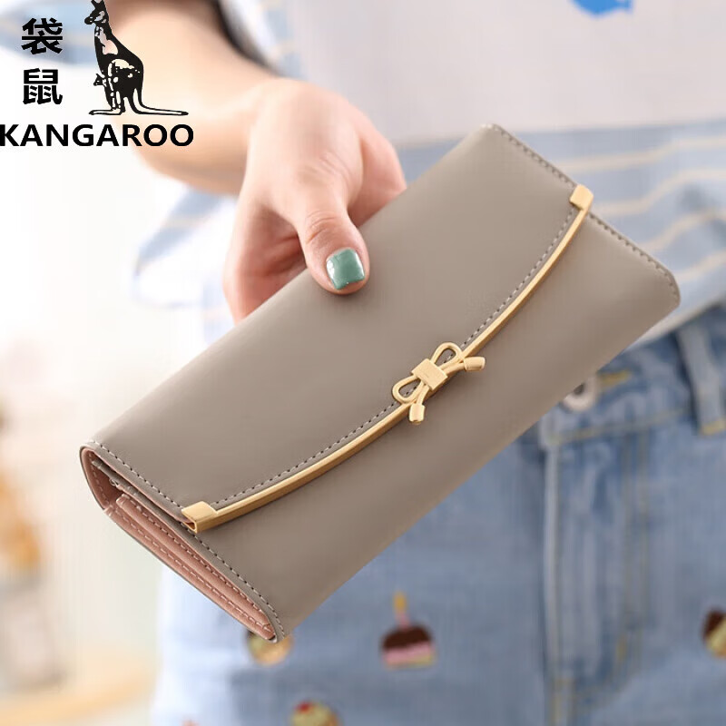 Kangaroo (KANGAROO) 2024 New Women's Wallet Women's Long Buckle Wallet Banknote Clip Multifunctional Cute Clutch Bag Women's Pink