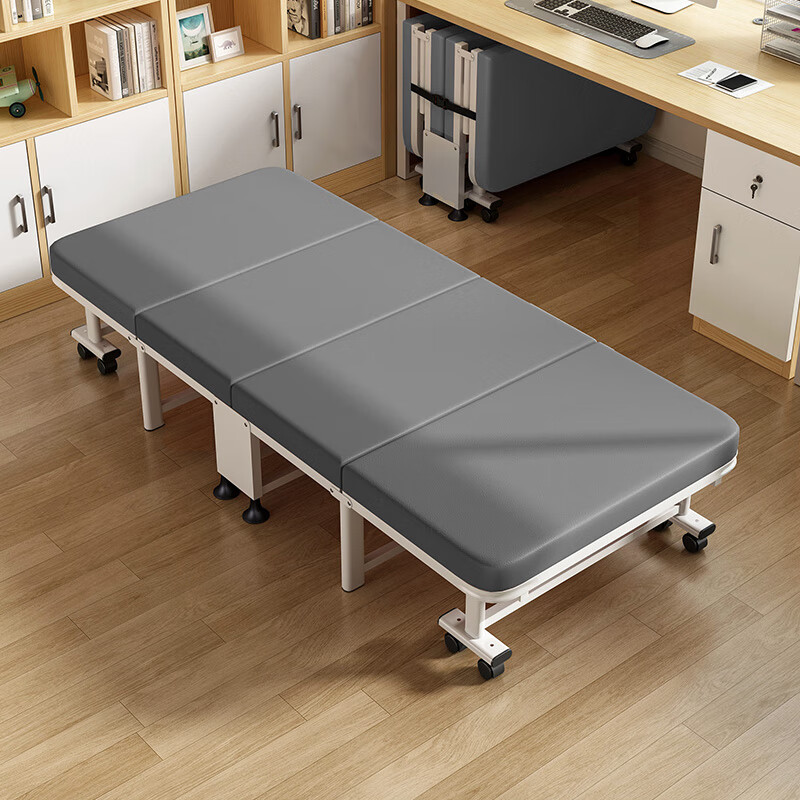 Folding bed cat claw leather lunch break single bed recliner camp bed office nap bed hospital accompanying bed simple bed sponge style cat claw leather 60*190 with 8 wheels