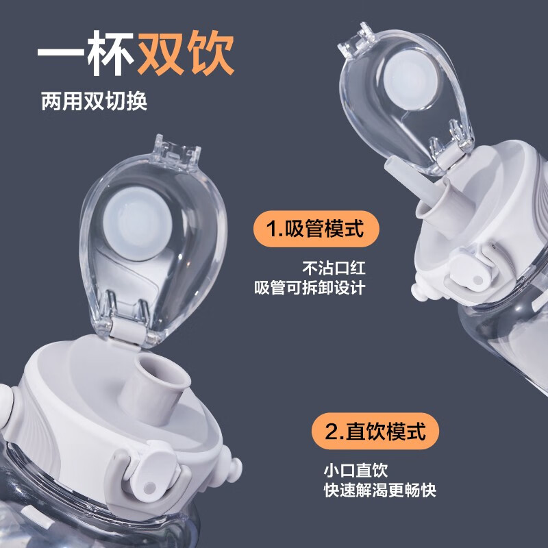 Cica sports water cup large capacity dunton ton bucket high temperature resistant tritan plastic cup military training kettle bottle with scale summer (straw + direct drink + strap) white 1600ml