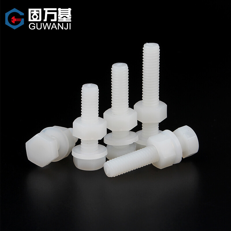 Guwanji nylon external hexagonal screws and nuts set flat washer spring washer combination screws plastic insulated plastic bolts M3x10 50 sets
