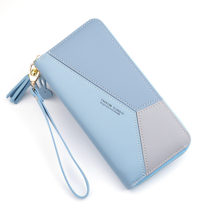 SHU GUO ER Japanese and Korean women's wallet women's long zipper tassel splicing clutch bag large capacity new student wallet mobile phone bag pink