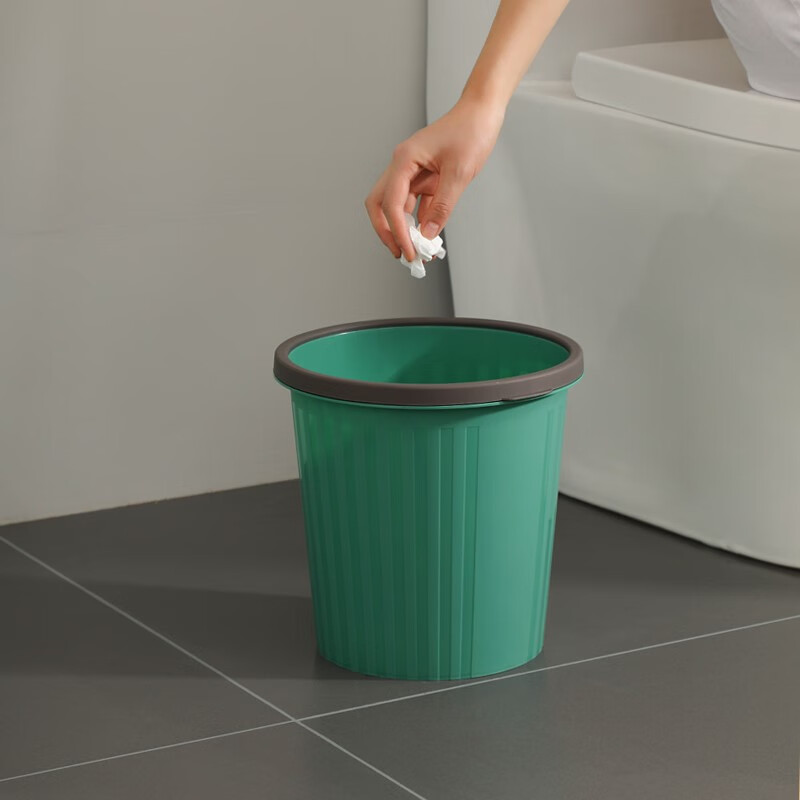 Meiya Trash Can Large Capacity Home Press Ring Kitchen Bedroom Office Bathroom Classification Wastebasket Random Color Press Ring Design Green 8L