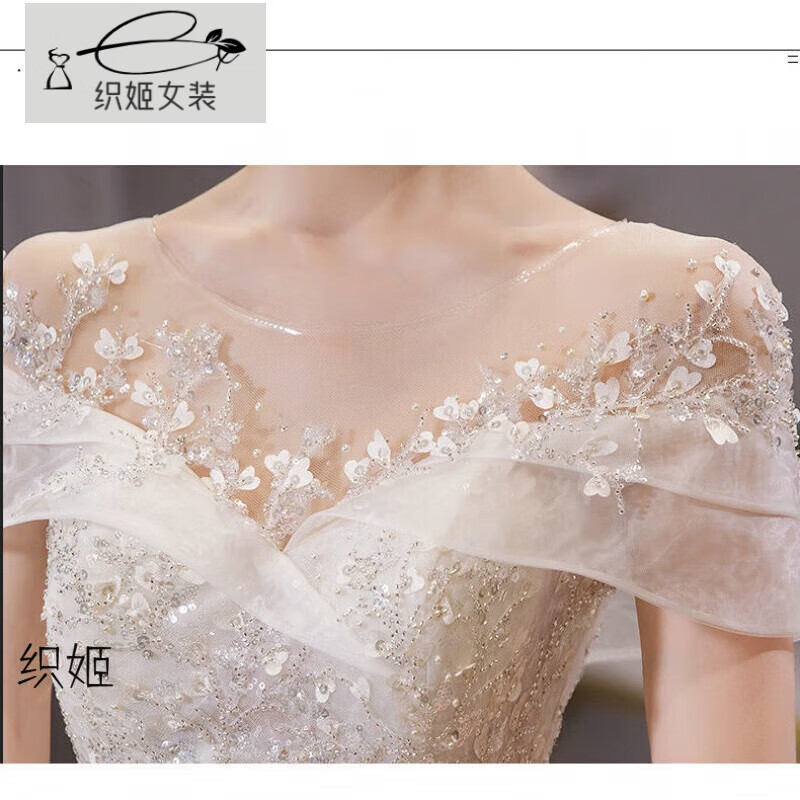 Orihime one-shoulder light wedding dress 2025 new temperament main yarn bride summer cover thick arms floor-length large tail princess style floor-length style standard mid-waist veil bustle one size M size recommended under 100 pounds