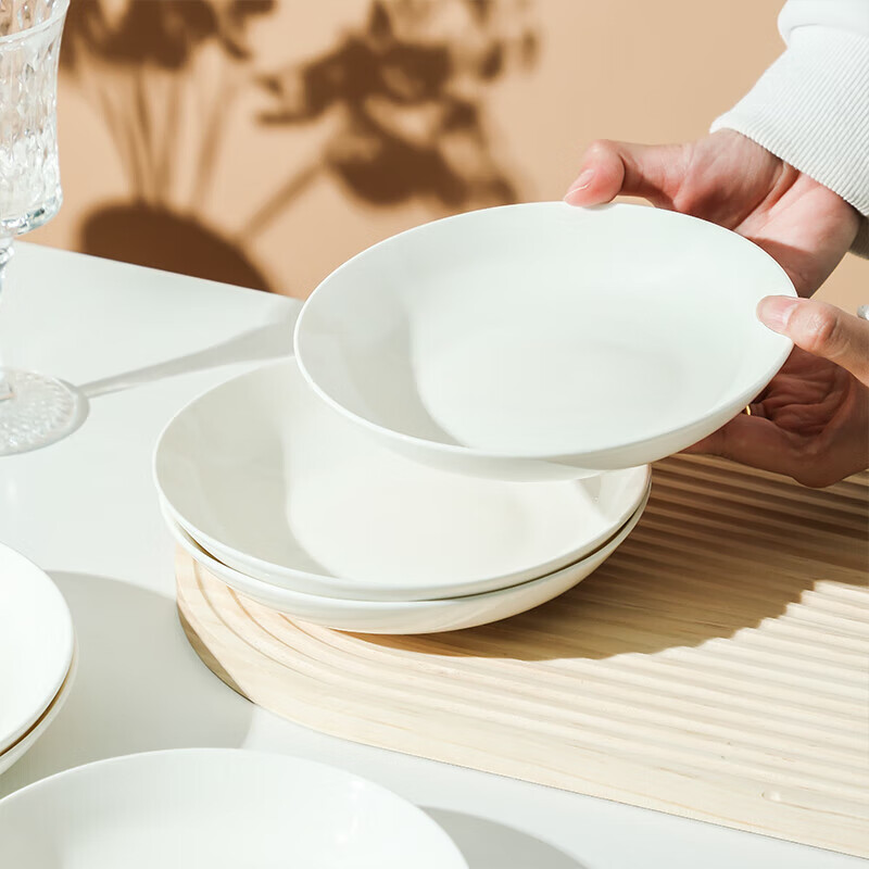 Tao Xianghui ceramic plate dishes household underglaze color pure white 7-inch deep dish dinner plate microwave white porcelain plate 4 pack