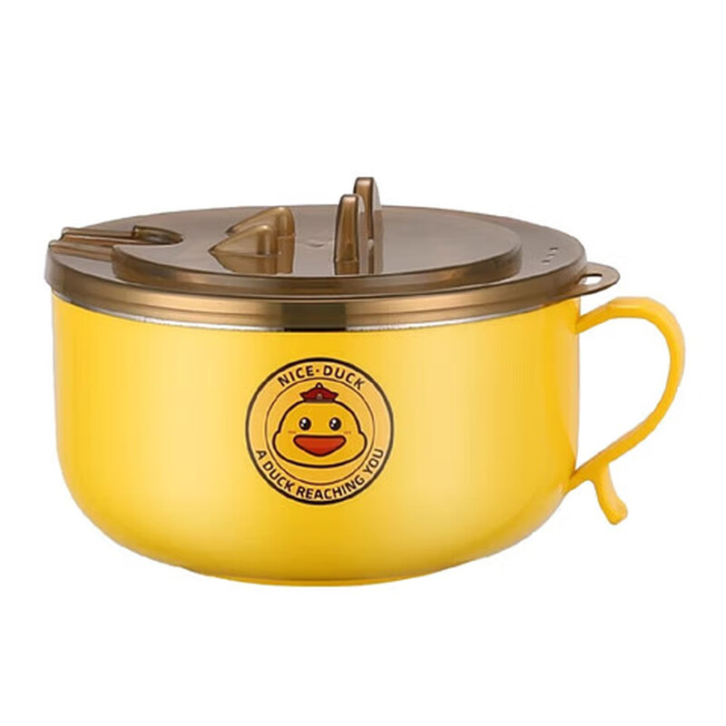 Exquisite and cute yellow duck instant noodle bowl stainless steel lunch box rice bowl filtered water student dormitory instant noodle bowl gift little yellow duck 1000ML (small noodle cake)