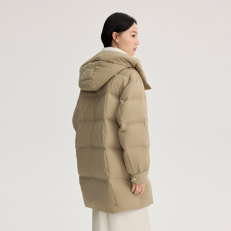 Elai imitation lamb fur collar down jacket women's mid-length coat warm new year coat elegant green M