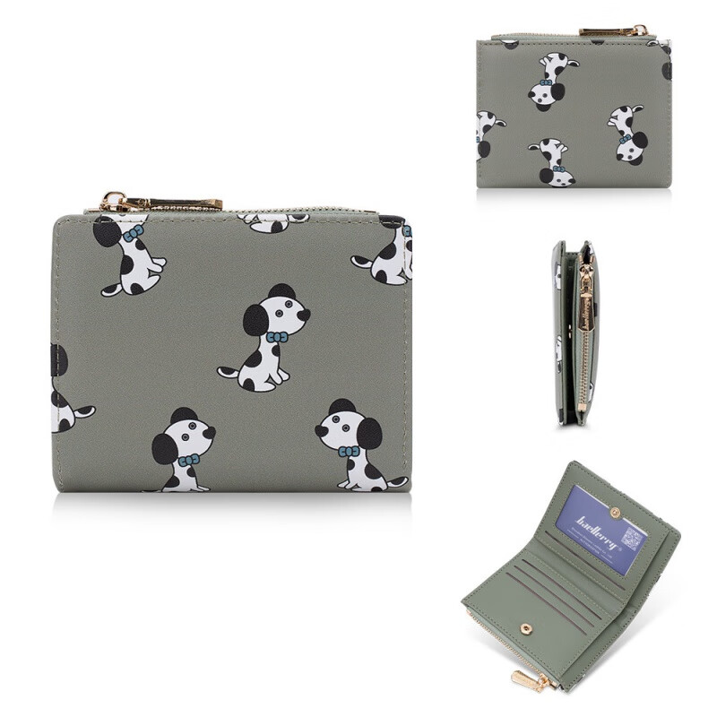 DIJIALE printed cute personality women's short wallet casual compact multi-card slot zipper coin purse unisex card holder black