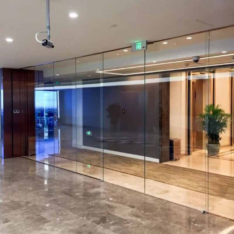 Guangzhou automatic glass door manufacturer Qingyuan induction glass door Guangdong stainless steel glass sliding door black