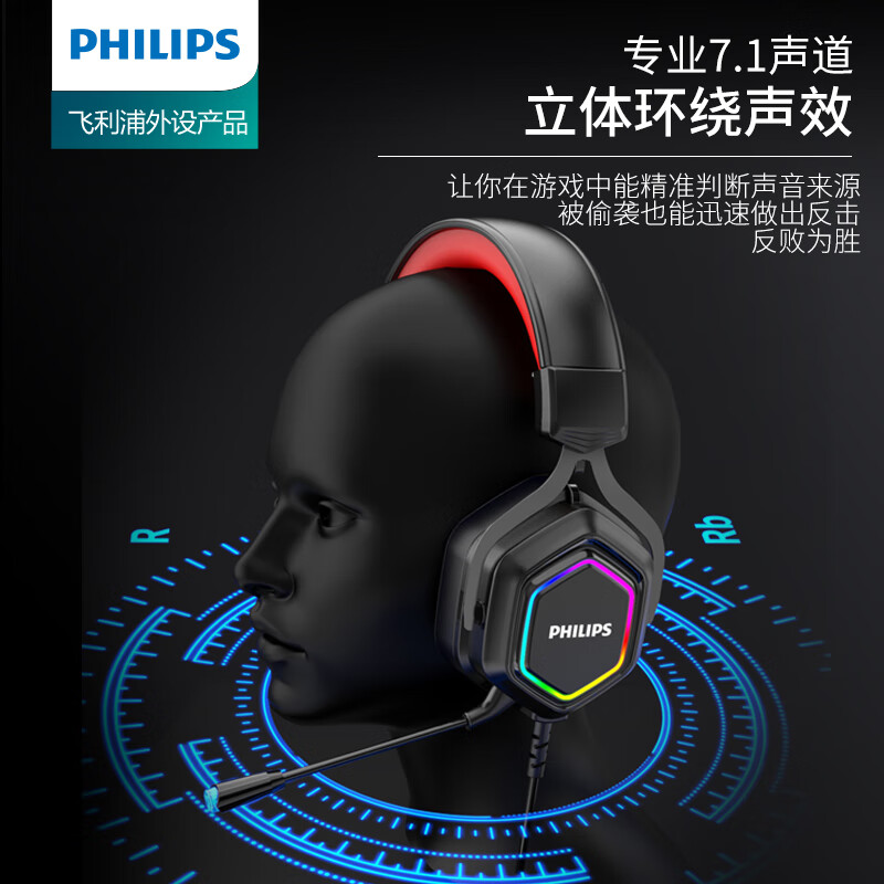 99% new Philips (PHILIPS) wired gaming headphones, noise reduction, 7.1 channel DTS surround sound TAG4105