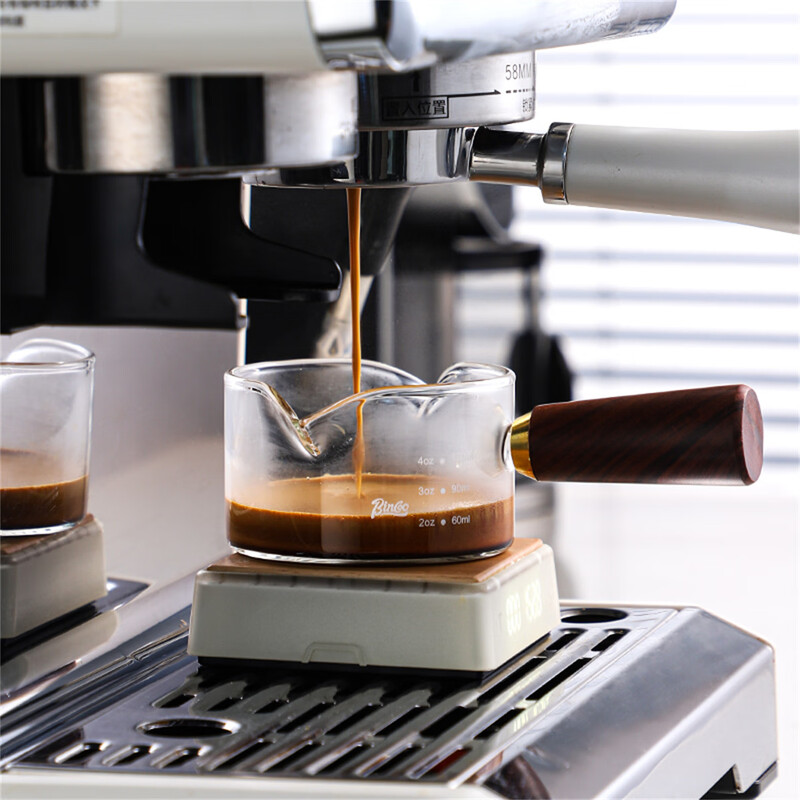 Bincoo espresso coffee extraction cup with scale glass measuring cup espresso cup wooden handle small milk cup milk jug ounce cup