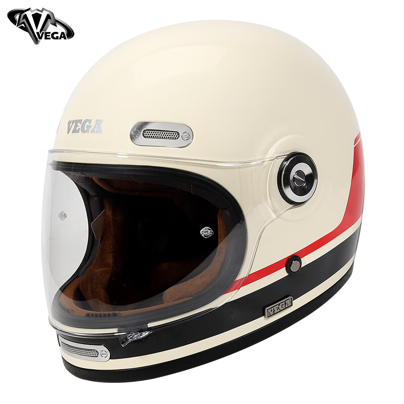 VEGA SA-71 New National Standard Retro Cruise Prince Full-face Motorcycle Helmet Men's and Women's Harley-Davidson Bluetooth Four Seasons 71 Beimei Red and Black (Free Bubble Mirror + Anti-fog Sheet) L Size