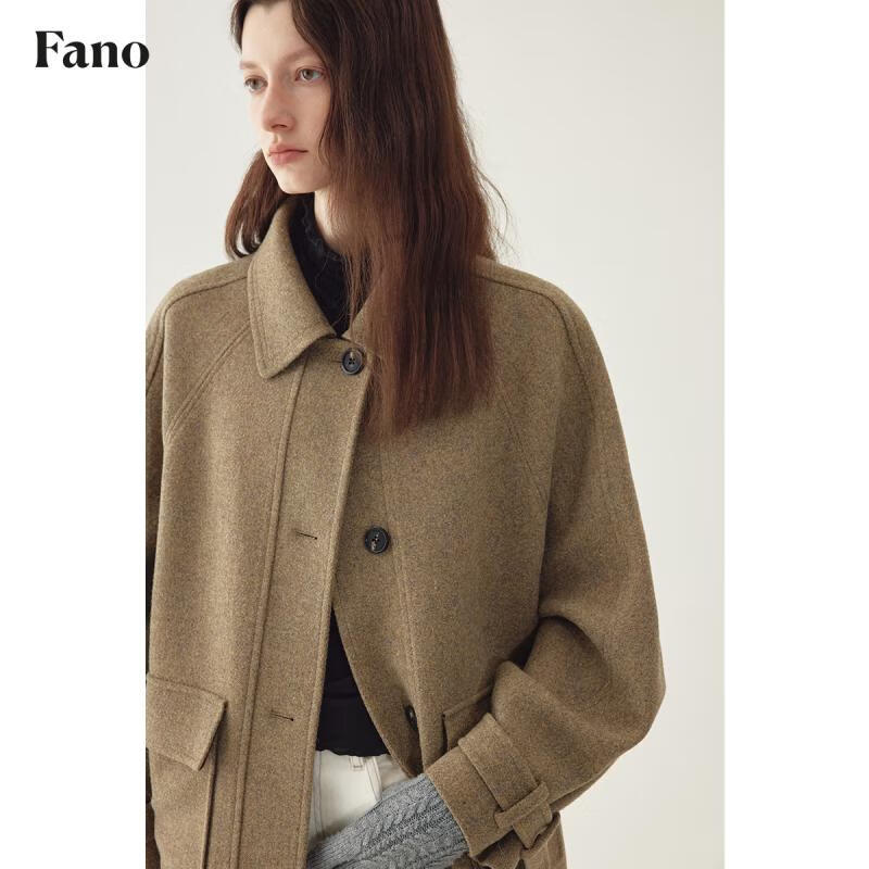 Fano studios Fan Luo Fano 50 wool French woolen short coat for women 2025 winter high-end commuting lapel woolen coat tobacco green S