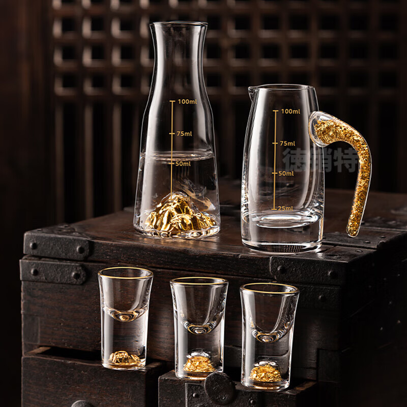 Depinte high-end liquor cup dispenser set rotating cup holder bullet cup wine glass wine set Blue Mountain wine dispenser set 10 pots 10 cups rotating cup holder