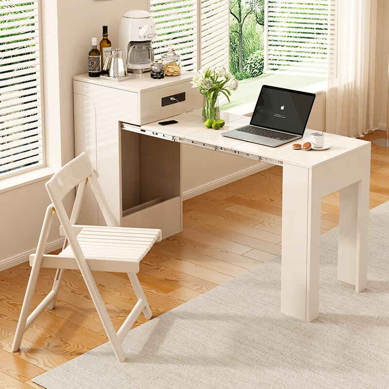 Tanhuaxuan cream style all solid wood retractable dining table and sideboard integrated household small apartment storage white dining table and chairs 50cm folding dining table