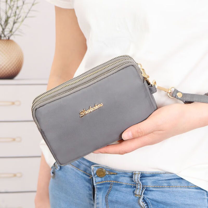 QUEENJOY large capacity three-in-one bag mobile phone bag mom clutch bag portable wrist bag with long wallet coin purse purple