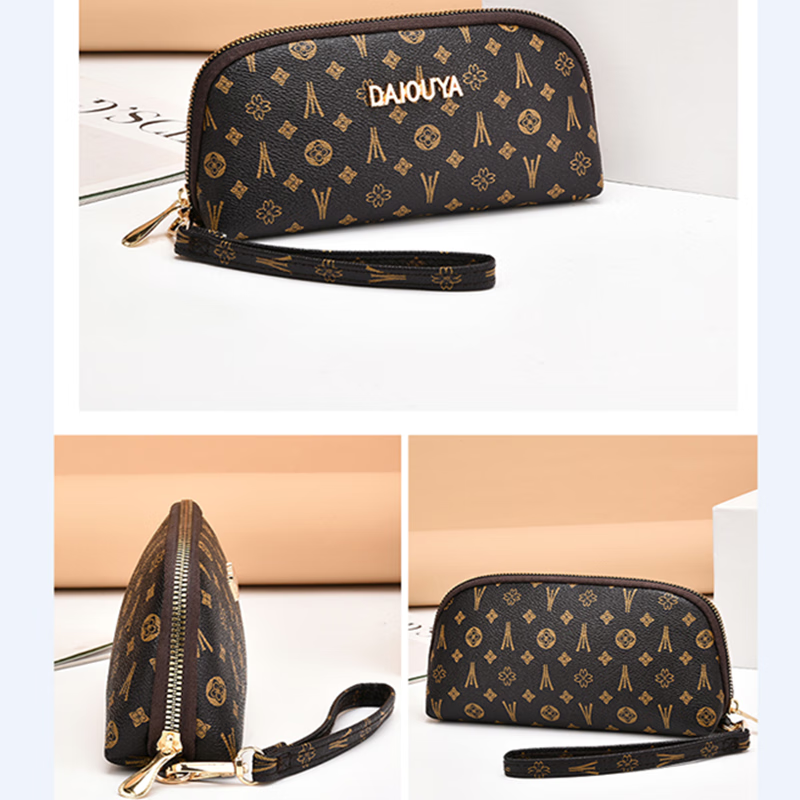 Kuqi Kangaroo Genuine Leather Texture Clutch Women's Simple Versatile Mobile Coin Purse Long Wallet Zipper Handbag Women's Small Bag Soft Leather DAI Small Lock Pattern