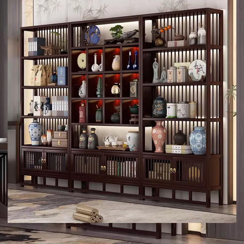 Reji Bogu rack Chinese tea set storage rack living room floor-standing Duobao Pavilion non-solid wood antique ornaments display rack bookshelf combination back clause 2 + zodiac grid style no specifications