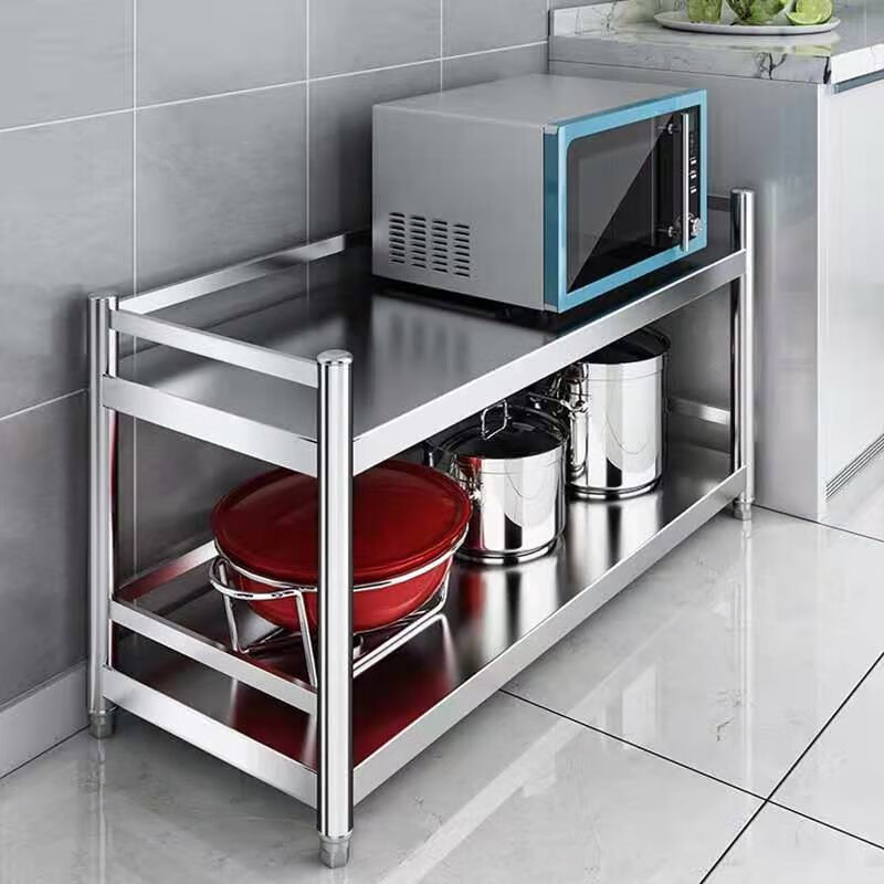 Yisuhe raised countertop with fence 304 stainless steel kitchen rack floor-standing storage microwave oven storage shelf 304 with fence two layers 60 meters high upgraded thickened version length 90 width 40