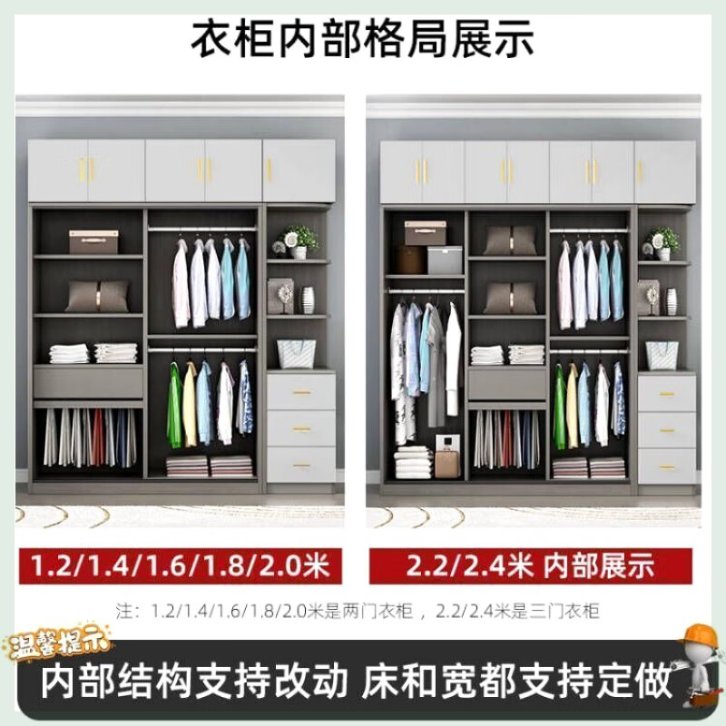 Baidayuan solid wood sliding door wardrobe home bedroom Italian light luxury sliding door wardrobe dresser integrated combination customized wardrobe 120 packages door-to-door installation 16mm back panel