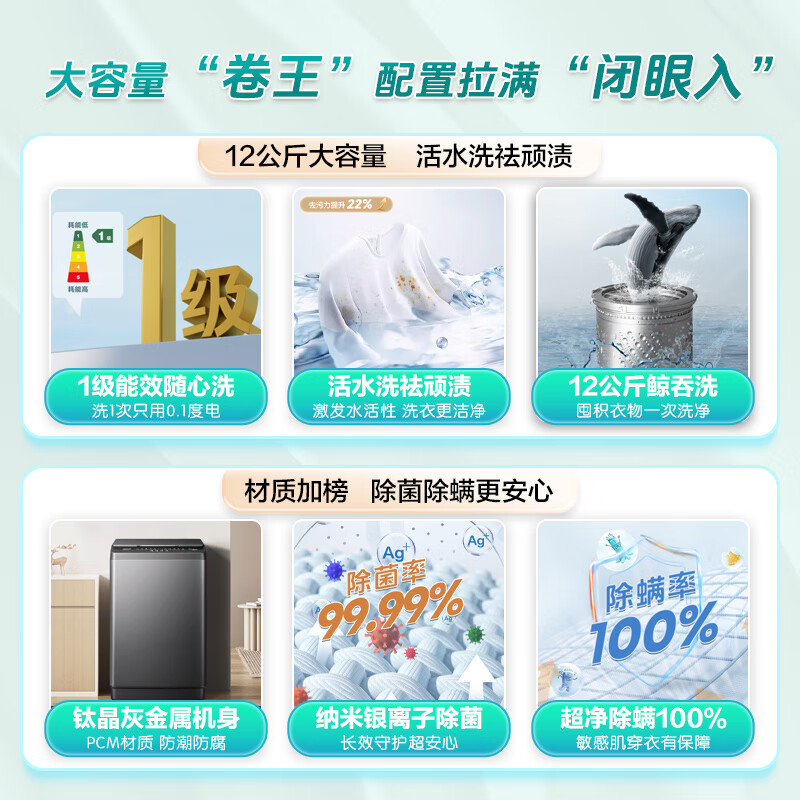 Hisense pulsator washing machine fully automatic 12kg upgraded large-capacity pulsator healthy running water washing bacteria mites first level energy efficiency HB120DC36 trade-in national subsidy