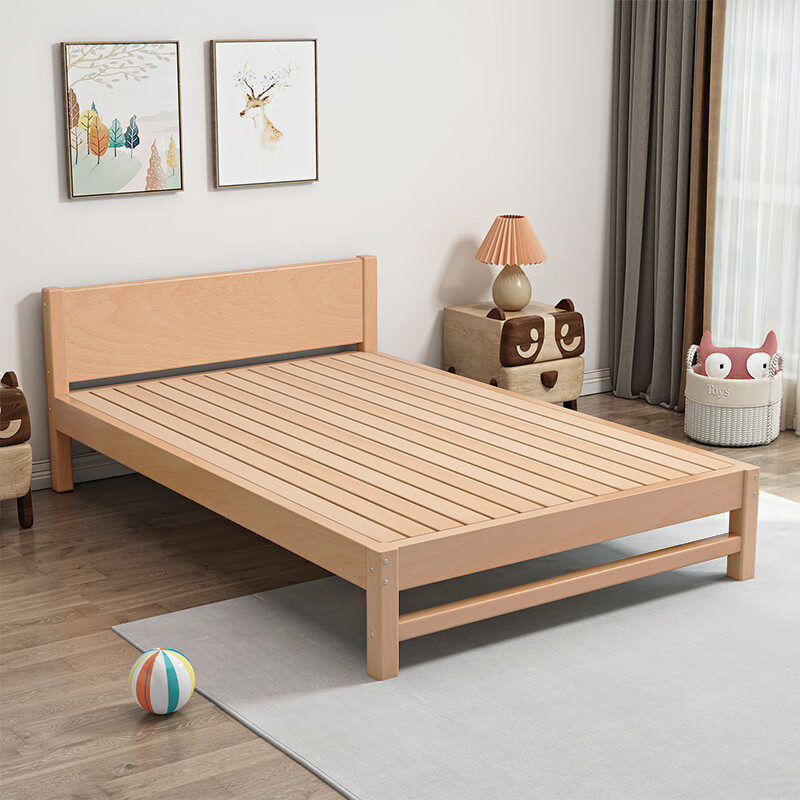Mu Minglai solid wood bed children's bed beech single bed 1.2 meters boys and girls 1.5 meters small bed modern simple large bed A type log unpainted suitable for mattress 150cm*200cm