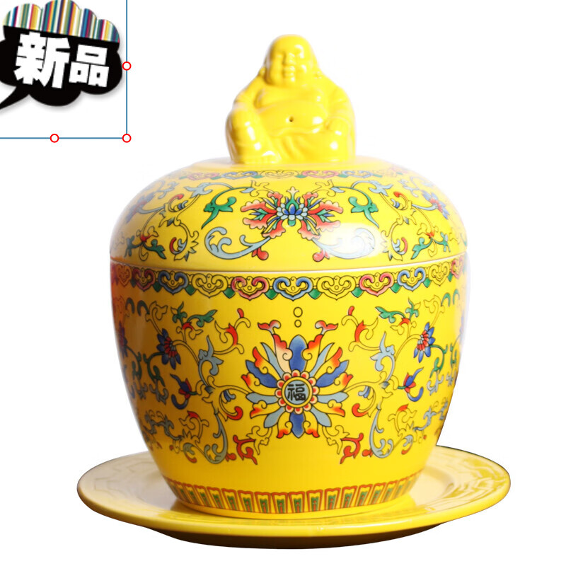 Cangsu Buddha Jumps Over the Wall Stew Cup Ceramic Yellow Jar with Bottom and Cover Jar Large and Small Hotel Tableware Household Cups and Bowls 1500ml Full Flower Buddha Jumps Over the Wall + Large Bottom Tray