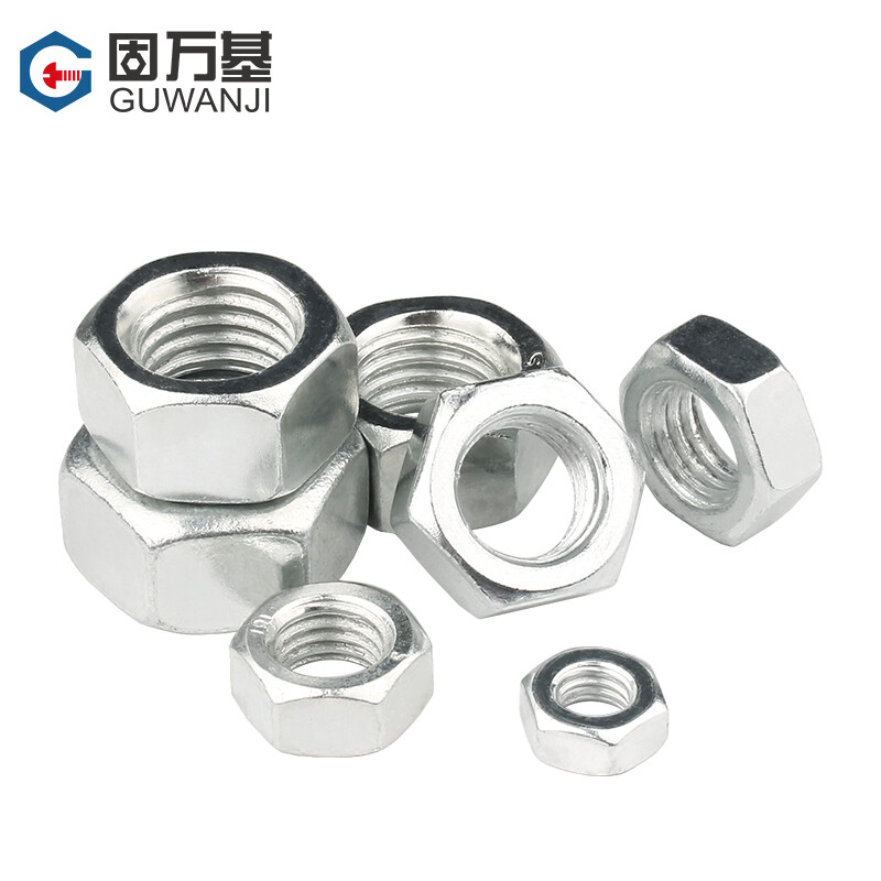 Guwanji iron galvanized hexagonal nuts, white zinc nuts, color zinc hexagonal bolts, screw caps, hardware accessories, fasteners, M8 50 pieces, grade 4 white zinc