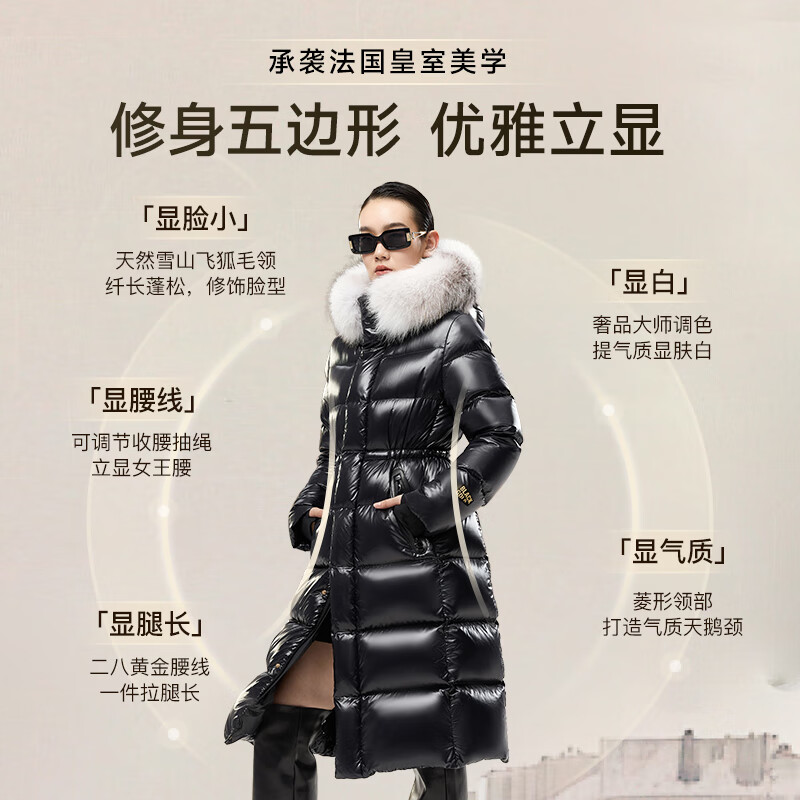 Govan Black Gold Goose Down Jacket Queen 4.0 Eight-lattice Fur Collar Women's Down Jacket Couture Queen Black M