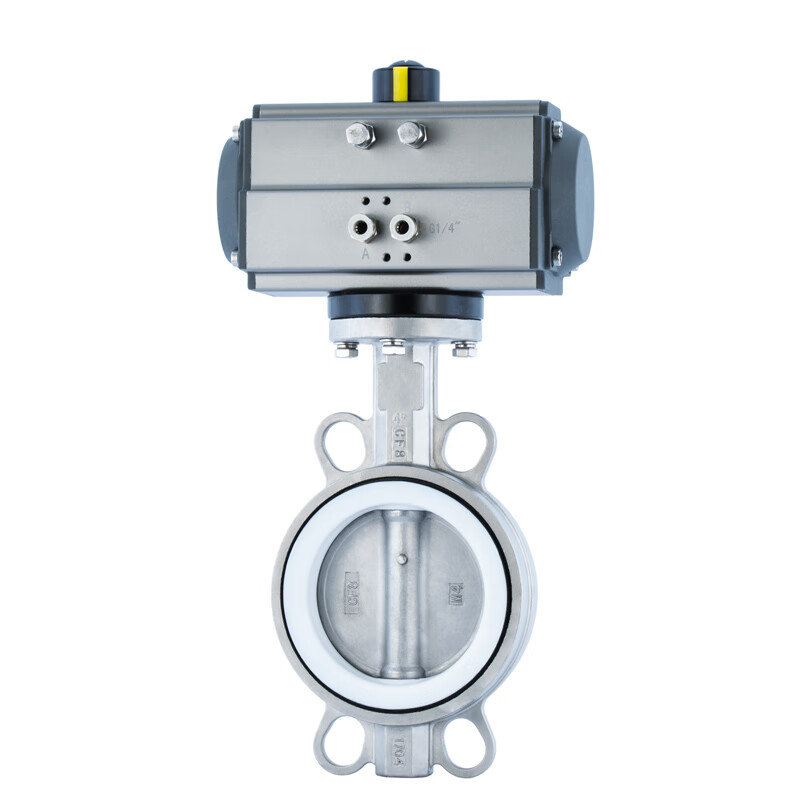 Nanva AT D671F 16P pneumatic full stainless steel wafer-type soft seal lined PTFE butterfly valve DN50