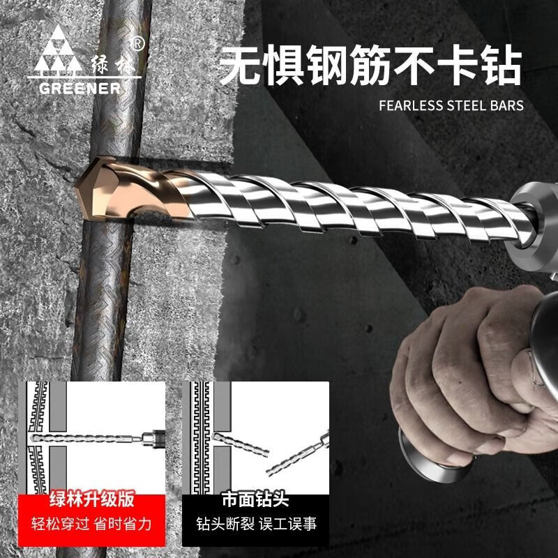 Green Forest Impact Drill Electric Hammer Through Wall Slotting Concrete Extended Perforation Square Handle 6/8/10/12 x150mm