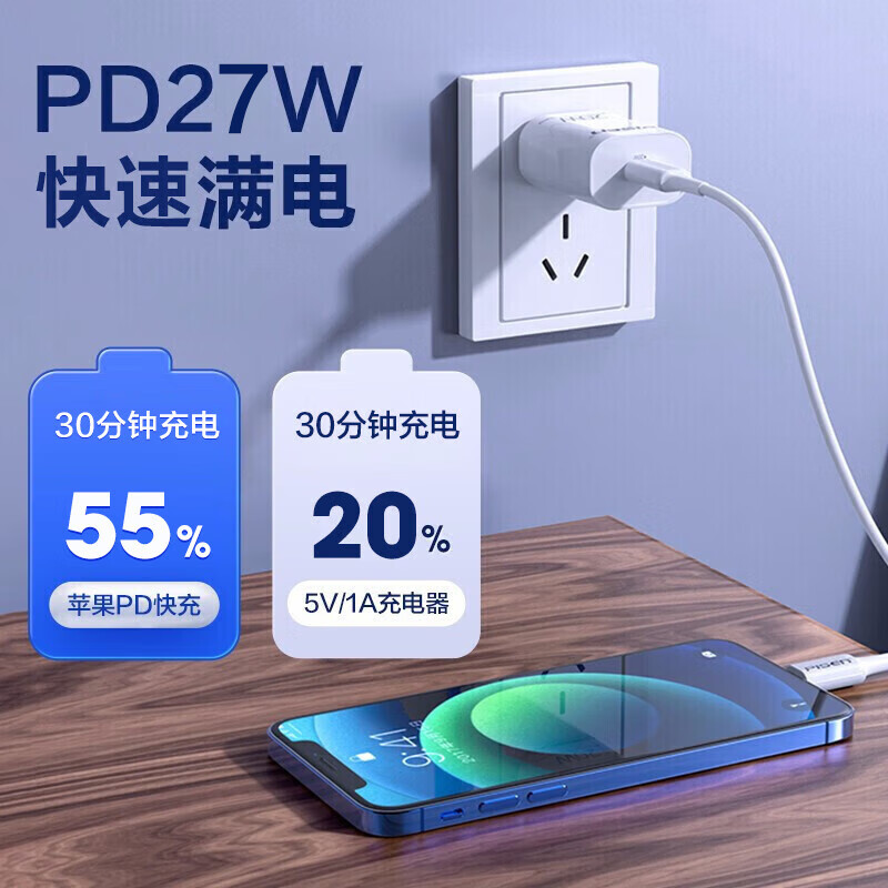 Pinsheng Newly Upgraded Apple Charging Cable Type-c Data Cable PD27W/20W Fast Charging to Lightning Suitable for iPhone14/13/12 Mobile Phone Tablet Car USB-C