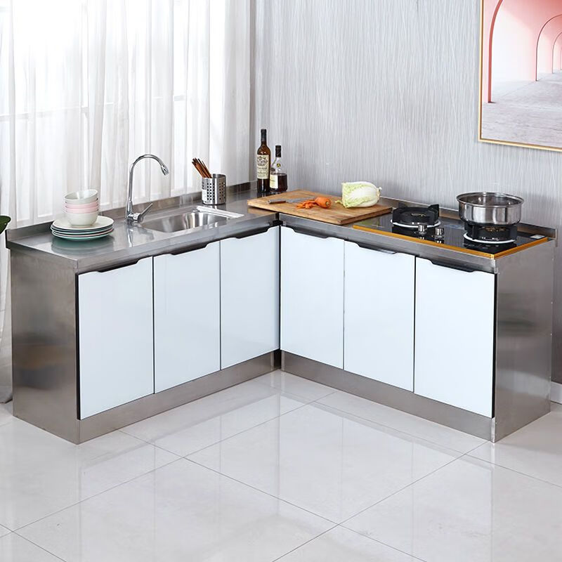 Vinoa stainless steel kitchen cabinet combination cabinet simple stove cabinet cabinet with sink integrated cabinet household storage cabinet main picture 200cm five-door combination double basin (can be left, middle or right)