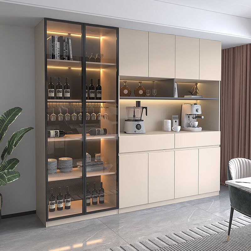 Qingfu sideboard multi-functional all-in-one wall high cabinet wine cabinet living room modern simple home kitchen storage storage cabinet milk coffee color solid wood length 1.2 meters combination 40 cabinets