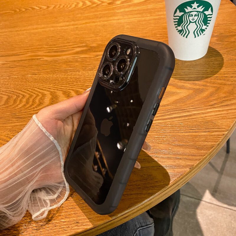 Suitable for thickened airbag anti-fall Apple mobile phone case, transparent new iPhone style, simple silicone soft protective cover, orphan-shaped frosted anti-slip frame, all-inclusive lens for boys and girls, transparent blue, thickened curved airbag anti-fall soft shell, iPhone15promax