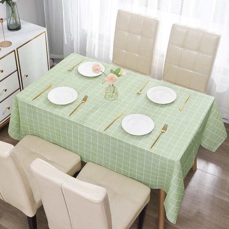 Small fresh plaid tablecloth waterproof and oil-proof no-wash ins style rectangular tablecloth coffee table tablecloth PVC simple green plaid 180x137cm