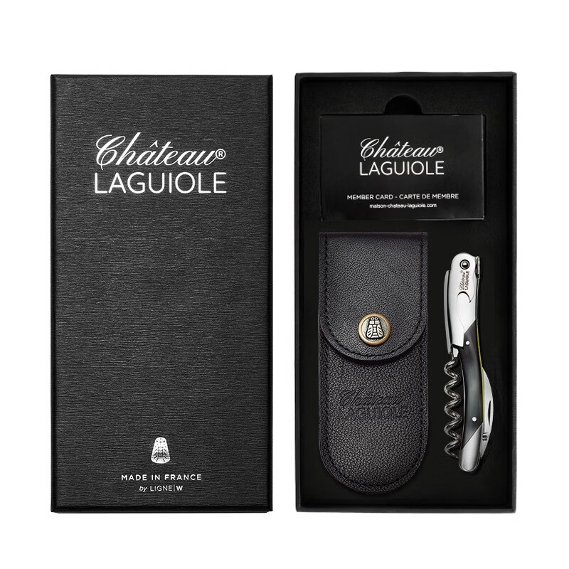 Chateau Laguiole French imported Laguiole wine knife handmade seahorse knife black horn red wine bottle opener luxury black horn upgraded version - yellow edge