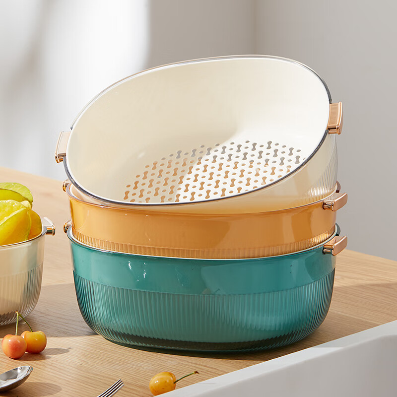 Hualeji household vegetable sink drain basin kitchen drain basket vegetable basket drain basket plastic basin small/orange