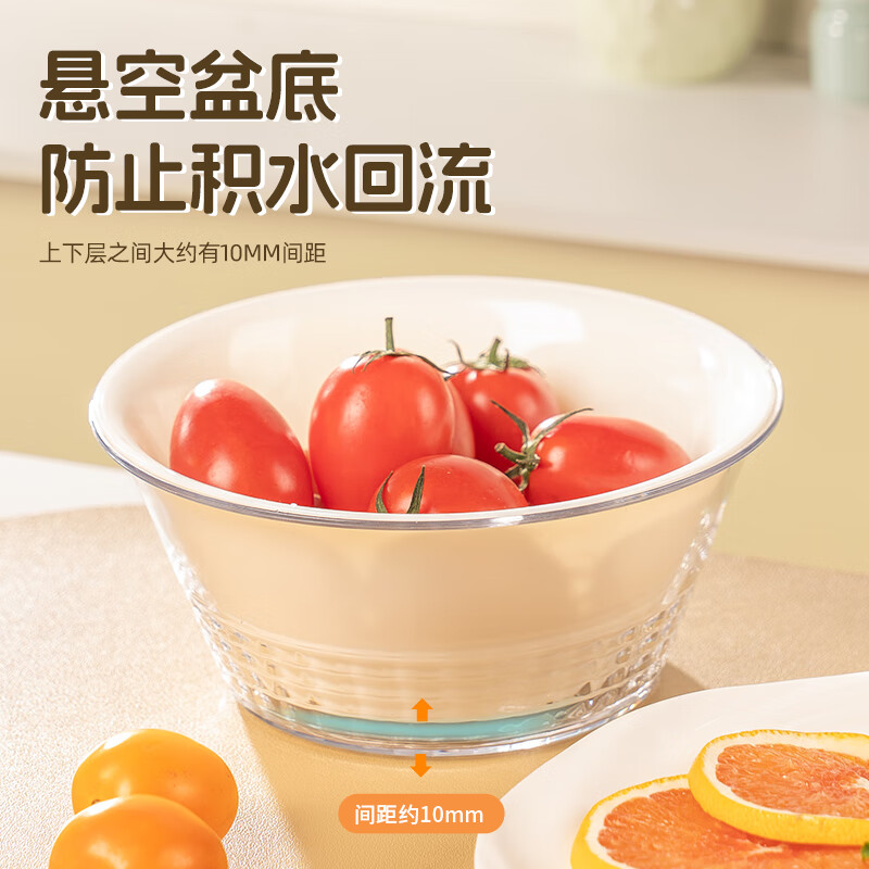 CAIZHI vegetable washing basket drain basket double-layer basin sieve vegetable basin fruit basket plastic kitchen rice basket 4-piece set CZ6222