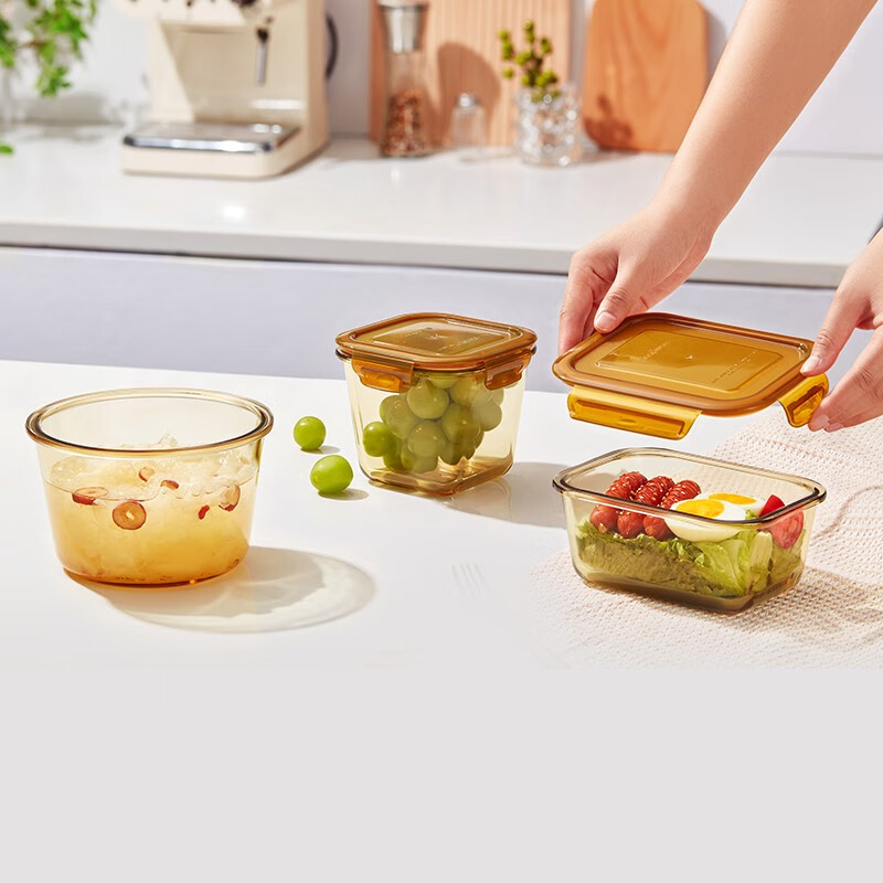 Corning glass lunch box heat-resistant deepened glass crisper storage jar sealed lunch box 800ml lunch box