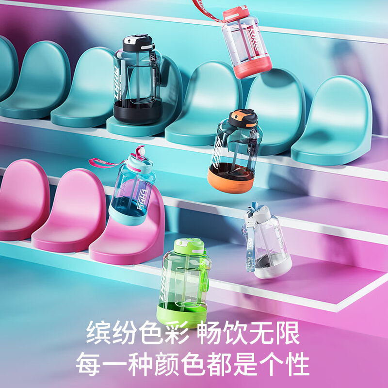 LHHW Road Khanwei ton bucket super large capacity kettle sports fitness tritan water cup high temperature resistant summer straw cup Mondrian blue high temperature resistant 109 2.2L